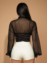 SXY Crisscross Tie Back Drop Shoulder Mesh Blouse Without Bra